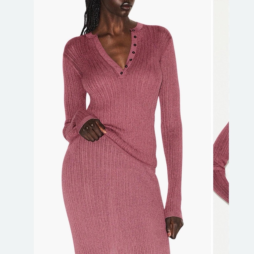 Skims sheer knit long sleeve Henley Top - Beet